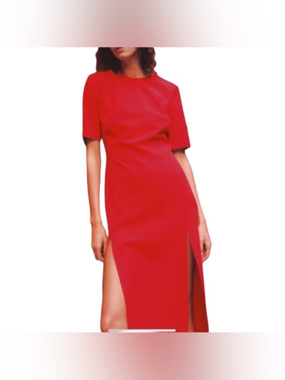 Zara Fireman Red Midi Fitted Structured Dress slits Bloggers Fave